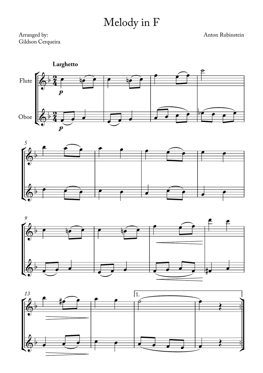 Melody in F Melody in F Woodwind Duet scores gallery preview page 1