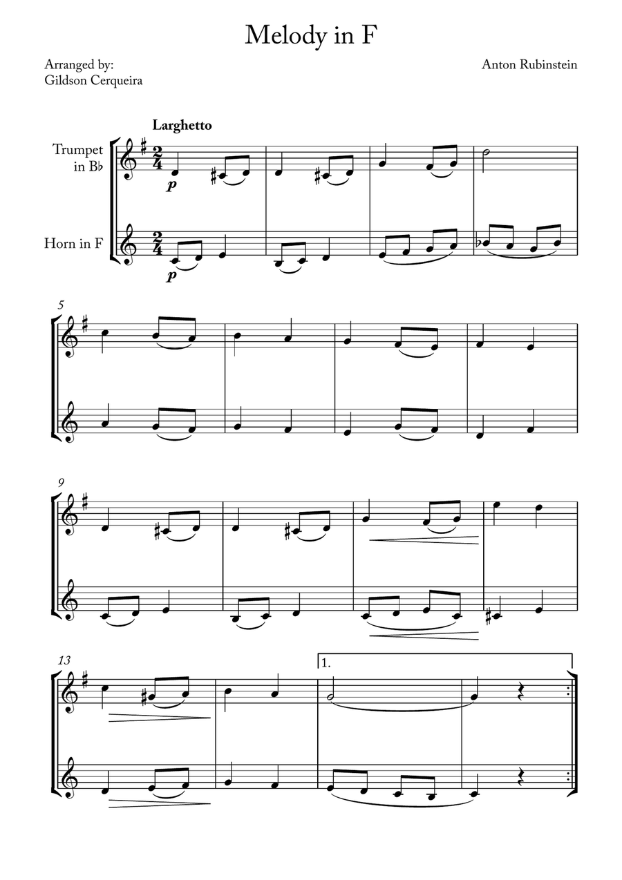 Melody in F Melody in F Brass Duet scores gallery preview page 1