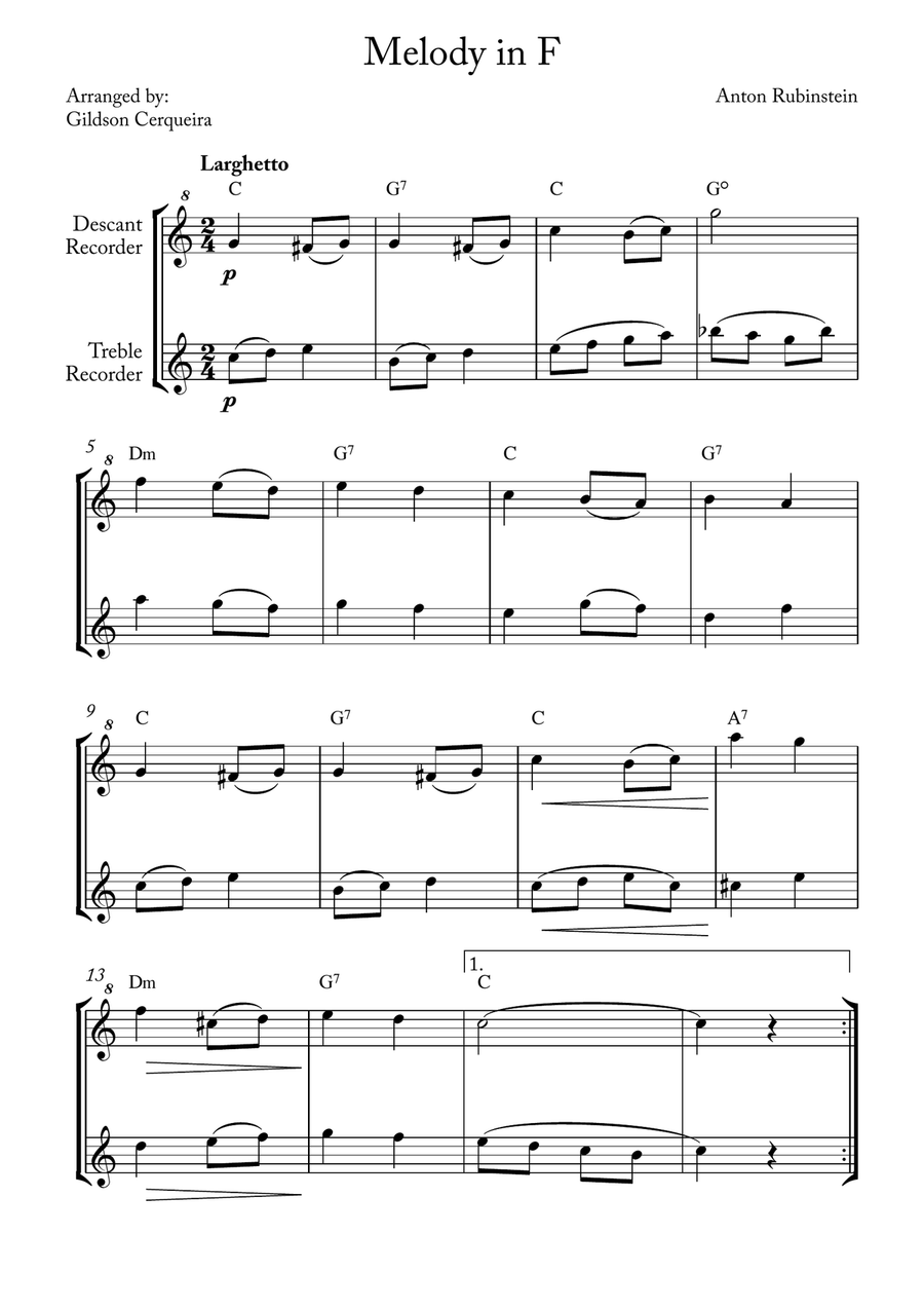 Melody in F Melody in F Woodwind Duet scores gallery preview page 1
