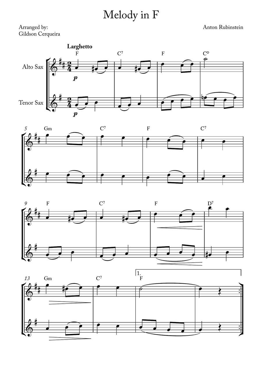 Melody in F Melody in F Woodwind Duet scores gallery preview page 1