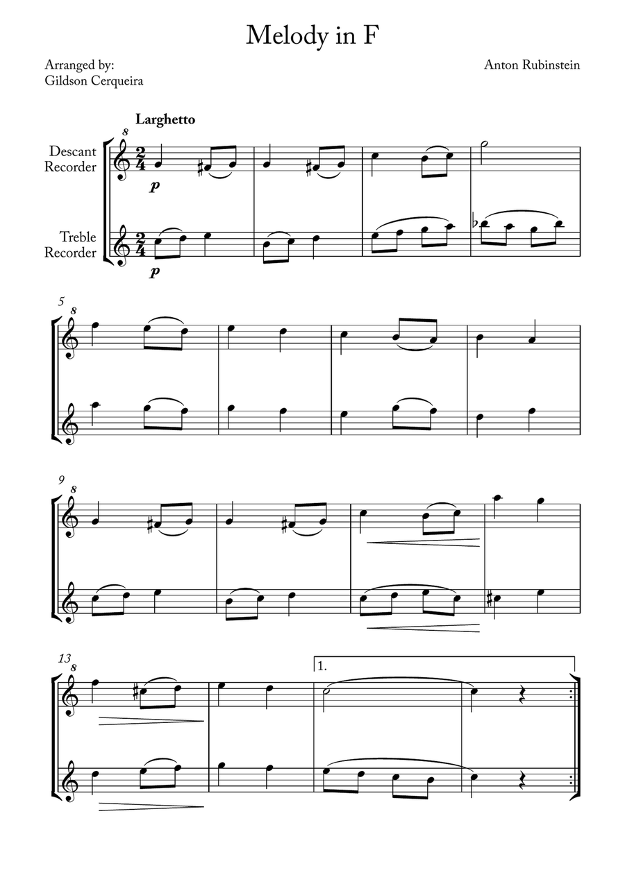 Melody in F Melody in F Woodwind Duet scores gallery preview page 1