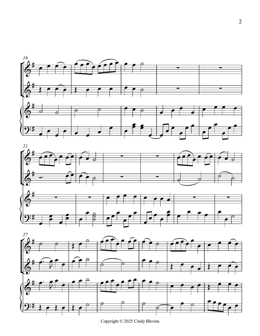 Christ the Lord Is Risen Today, for Two Recorders and Piano Woodwind Duet scores gallery preview page 3