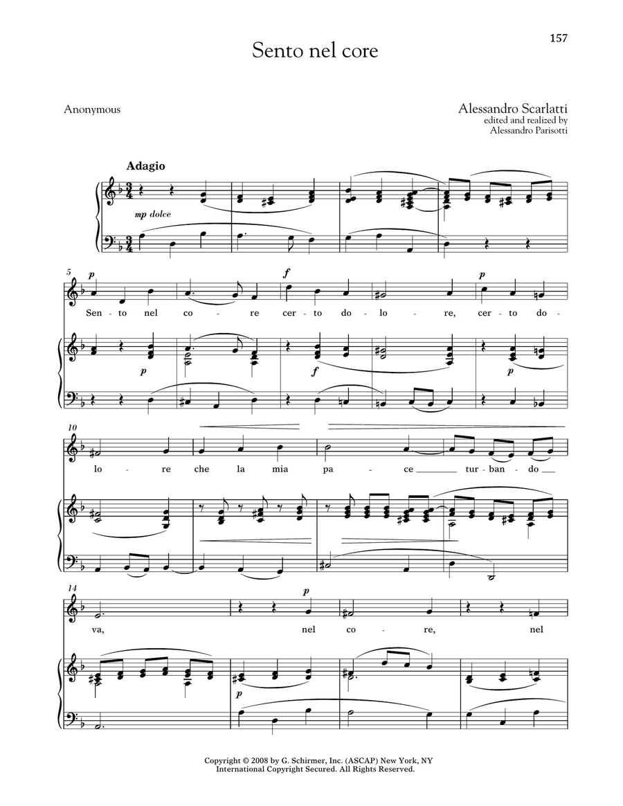 Sento Nel Core (Medium Low Voice) Medium Voice scores gallery preview page 1
