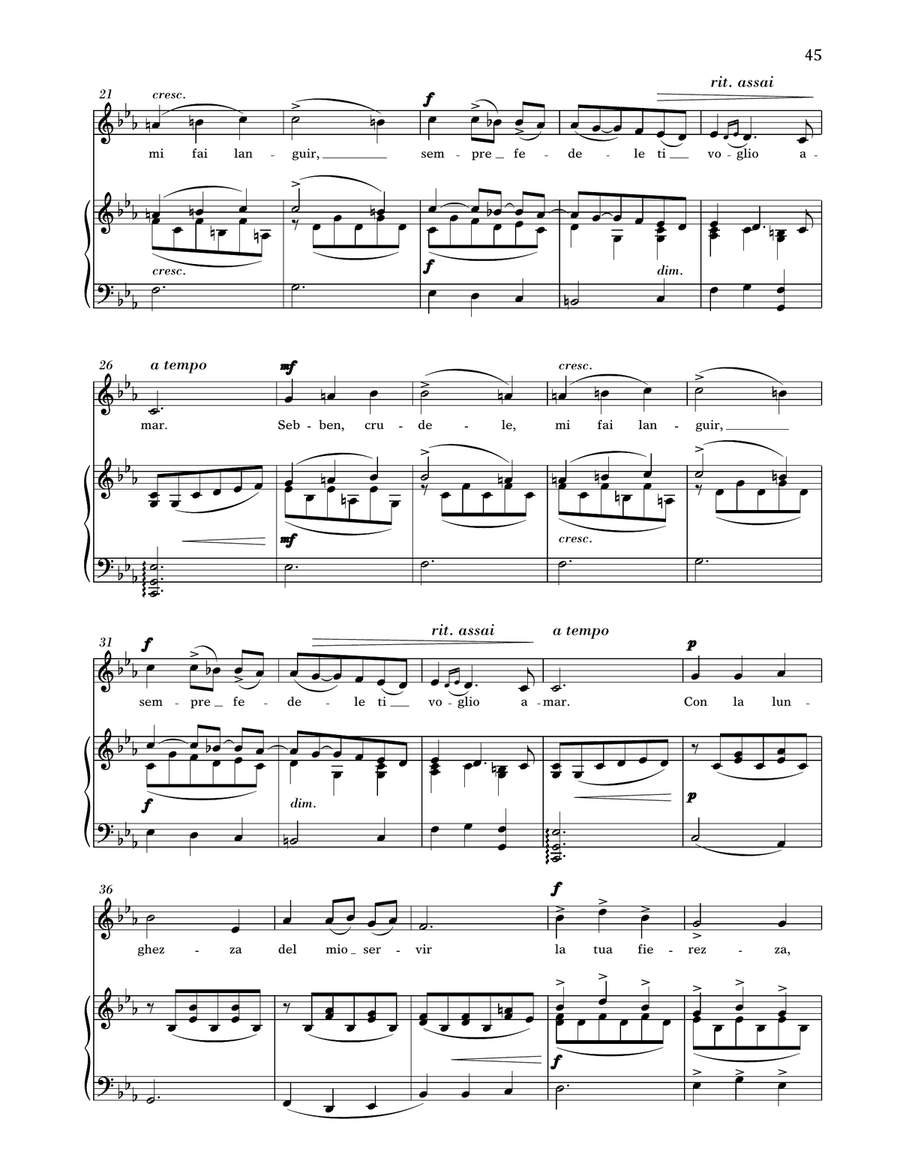 Sebben, Crudele (Medium Low Voice) by Antonio Caldara Medium Voice - Digital Sheet Music page 2