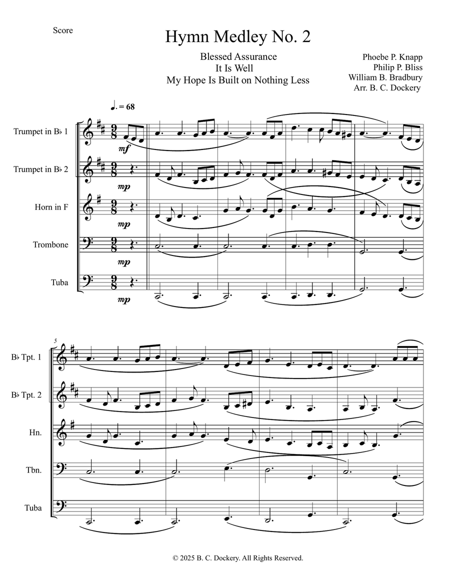 Hymn Medley No. 2 (Brass Quintet) Hymn Medley No. 2 (Brass Quintet) Brass Quintet scores gallery preview page 1