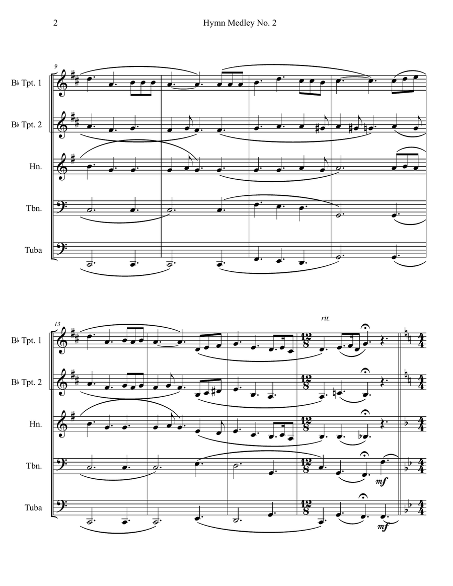Hymn Medley No. 2 (Brass Quintet) Hymn Medley No. 2 (Brass Quintet) Brass Quintet scores gallery preview page 2