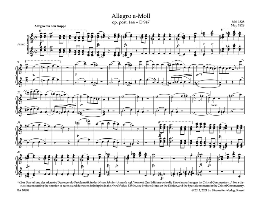 Allegro for Piano Four-hands in A minor, op. post. 144 D 947 
