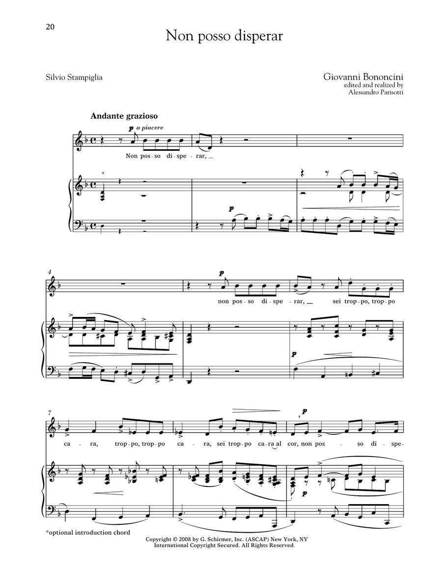 Non Posso Disperar (Medium Low Voice) Medium Voice scores gallery preview page 1
