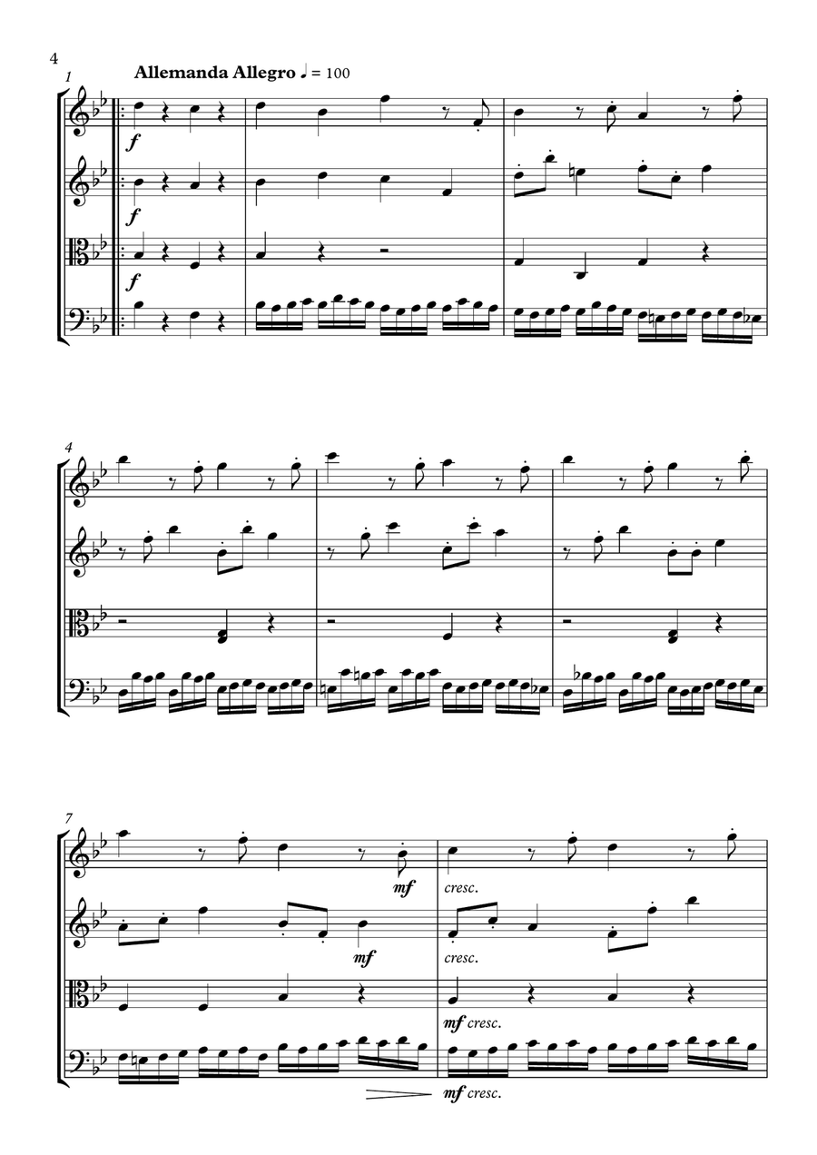 Concerto Grosso in B flat major Op 6 No 11 String Quartet scores gallery preview page 4