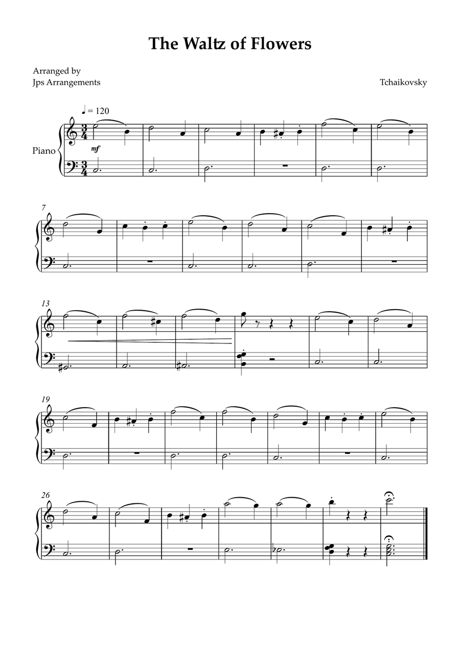Waltz of The Flowers for beginner piano in C Major Easy Piano scores gallery preview page 1