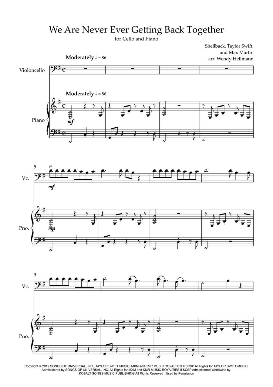 We Are Never Ever Getting Back Together Piano scores gallery preview page 1