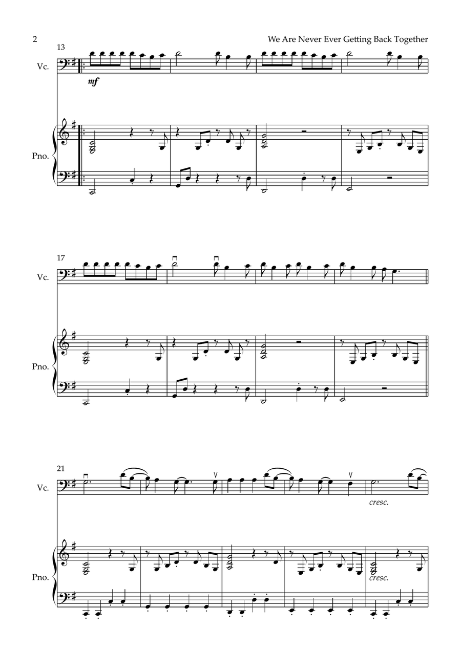We Are Never Ever Getting Back Together Piano scores gallery preview page 2