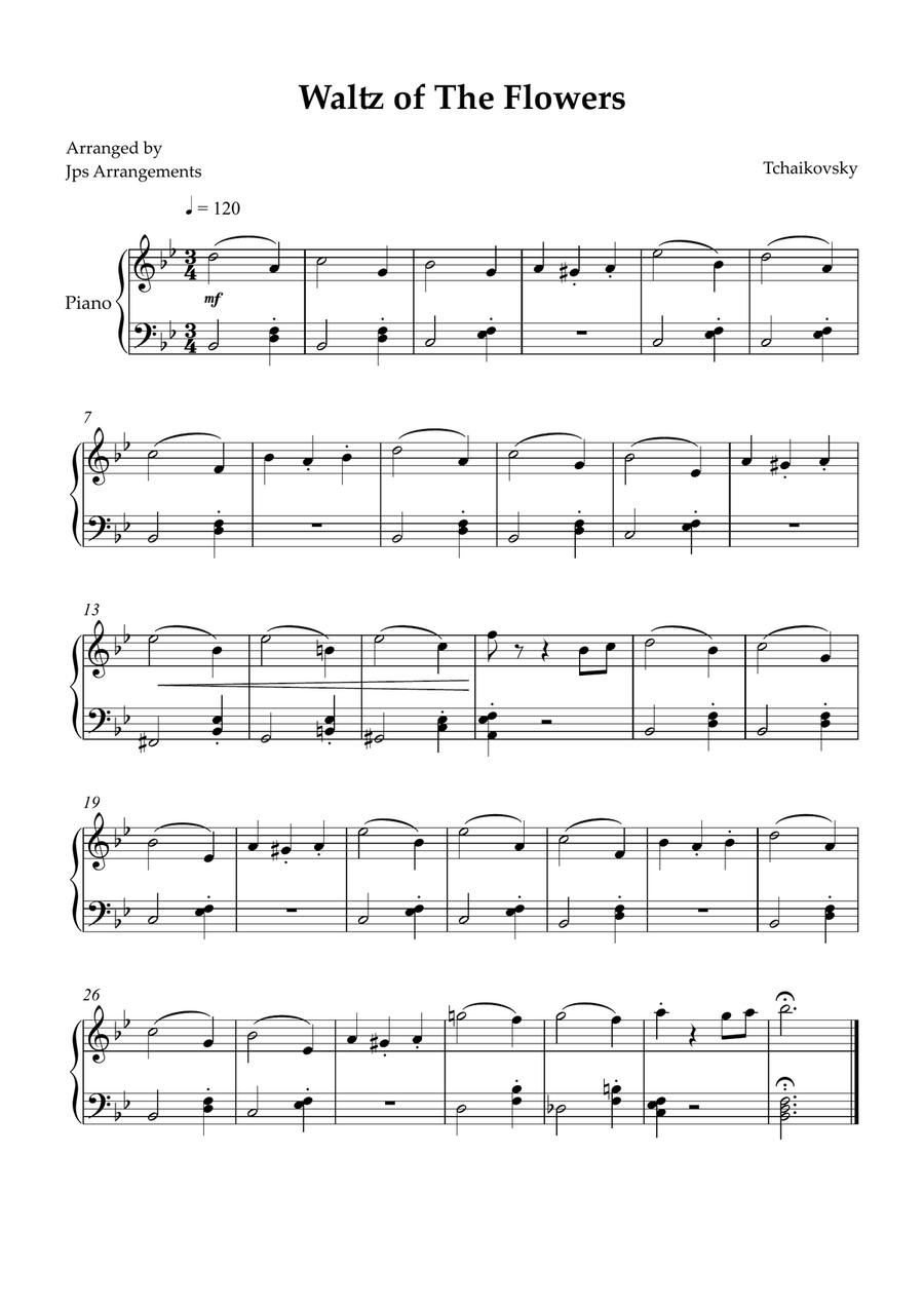 Waltz of The Flowers for easy piano in Bb Major Easy Piano scores gallery preview page 1