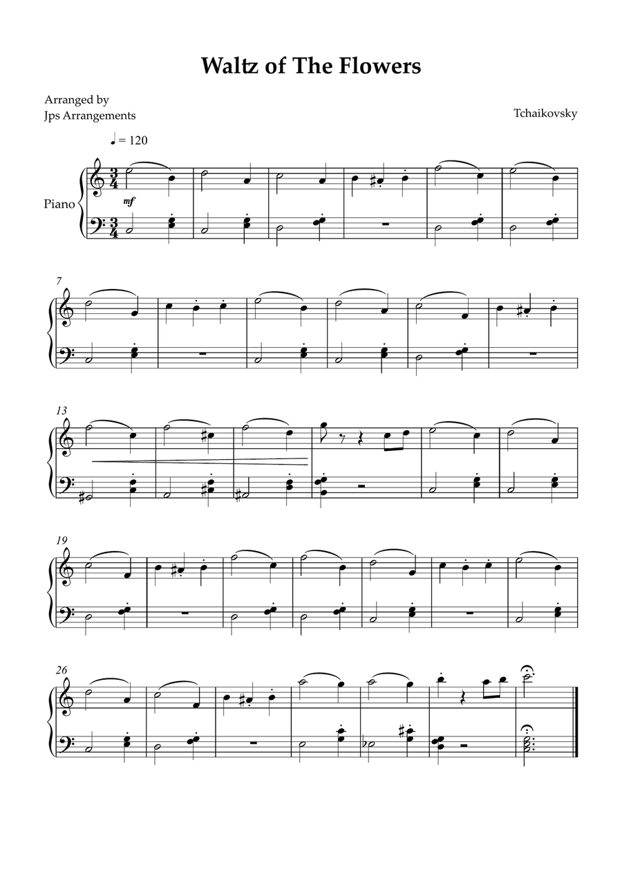 Waltz of The Flowers for easy piano in C Major Easy Piano scores gallery preview page 1