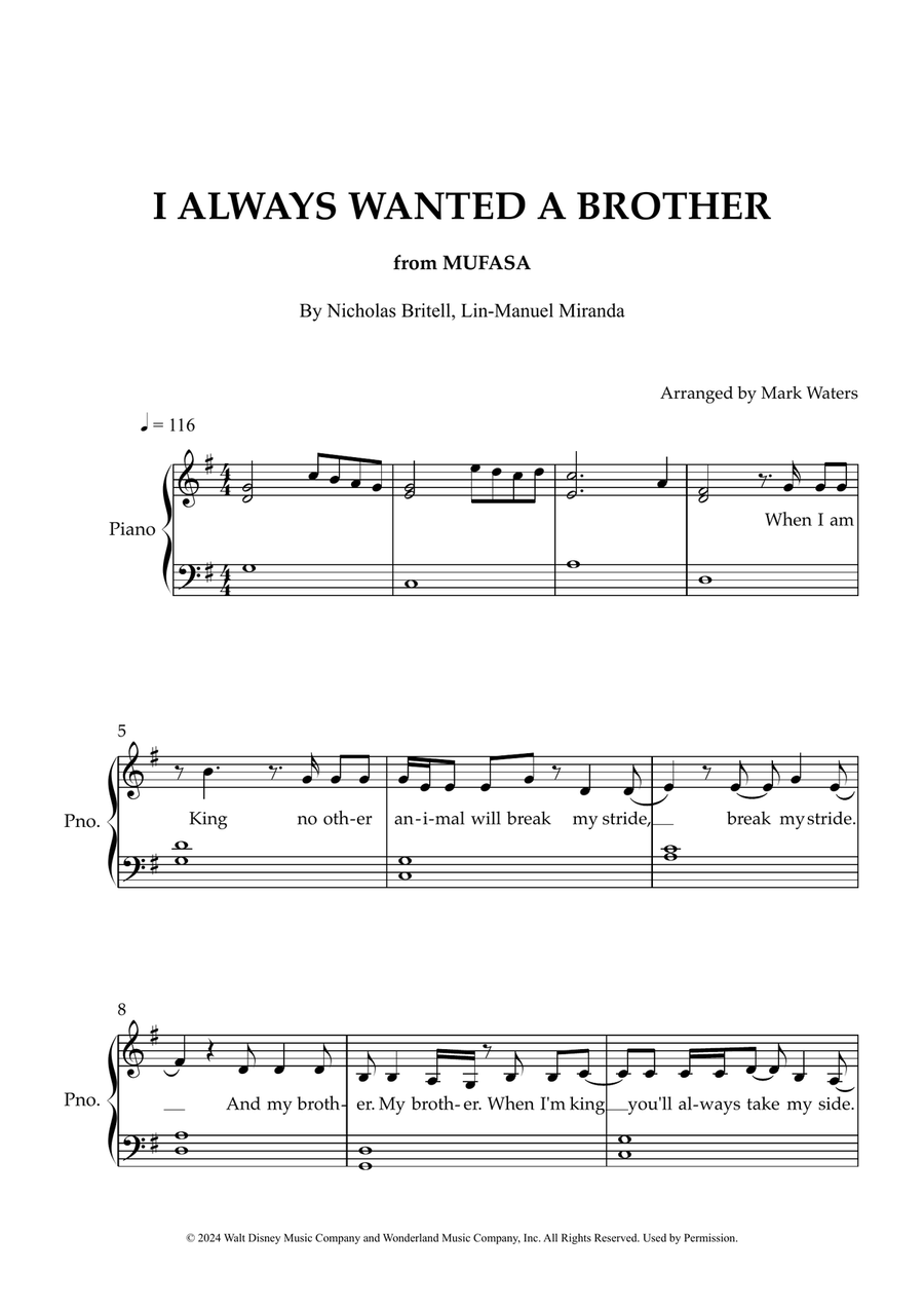 I Always Wanted A Brother Easy Piano scores gallery preview page 1