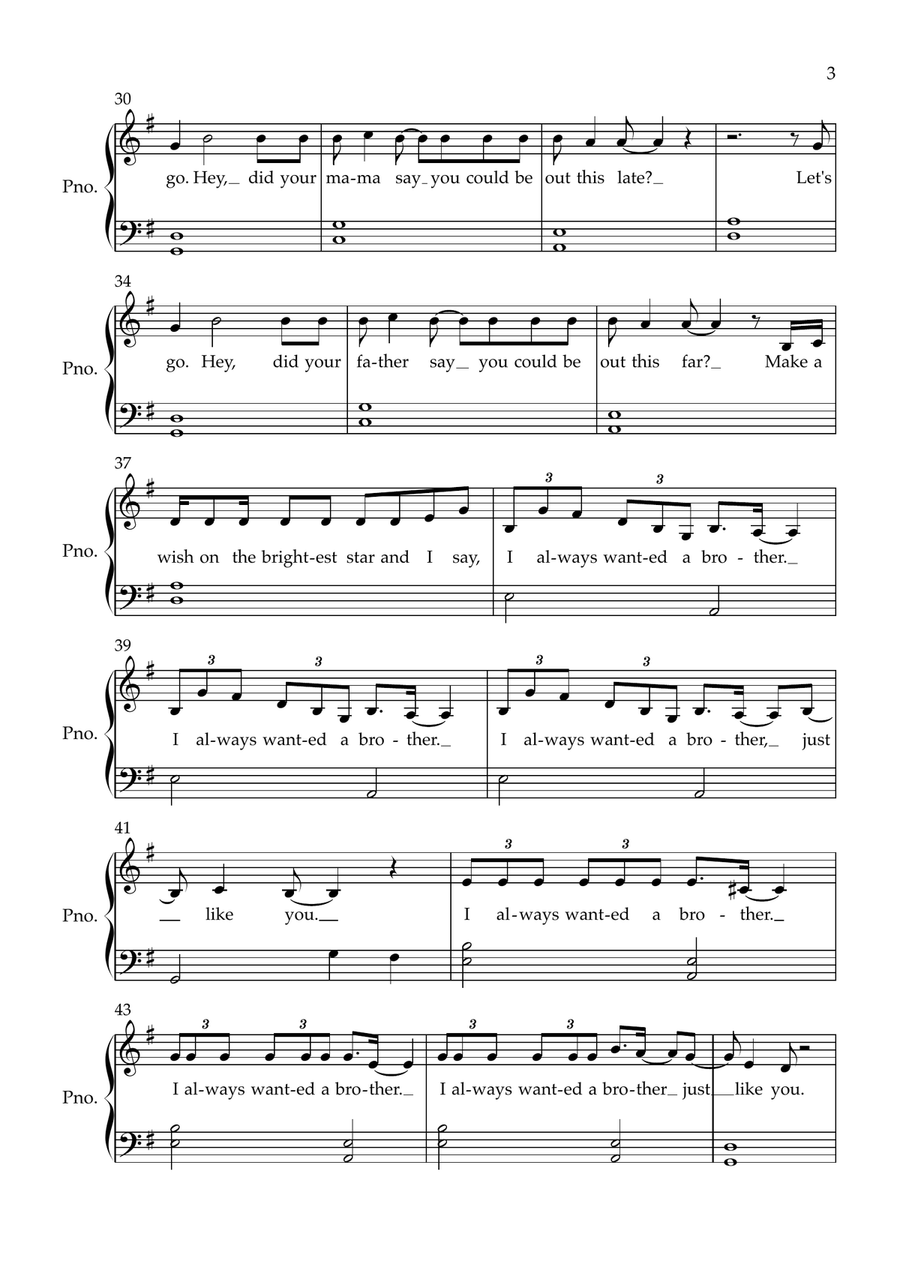 I Always Wanted A Brother Easy Piano scores gallery preview page 3