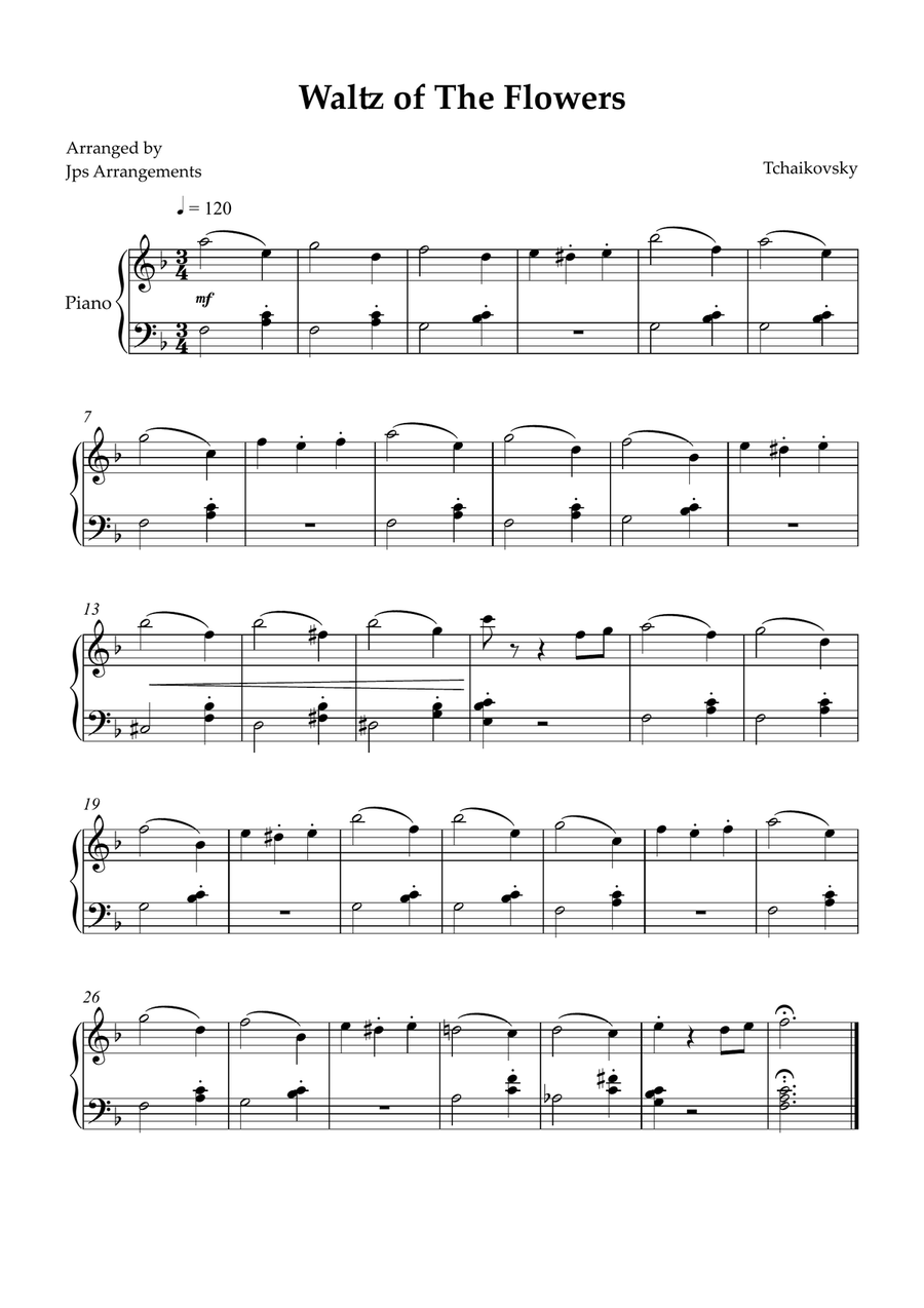 Waltz of The Flowers for easy piano in F Major Easy Piano scores gallery preview page 1
