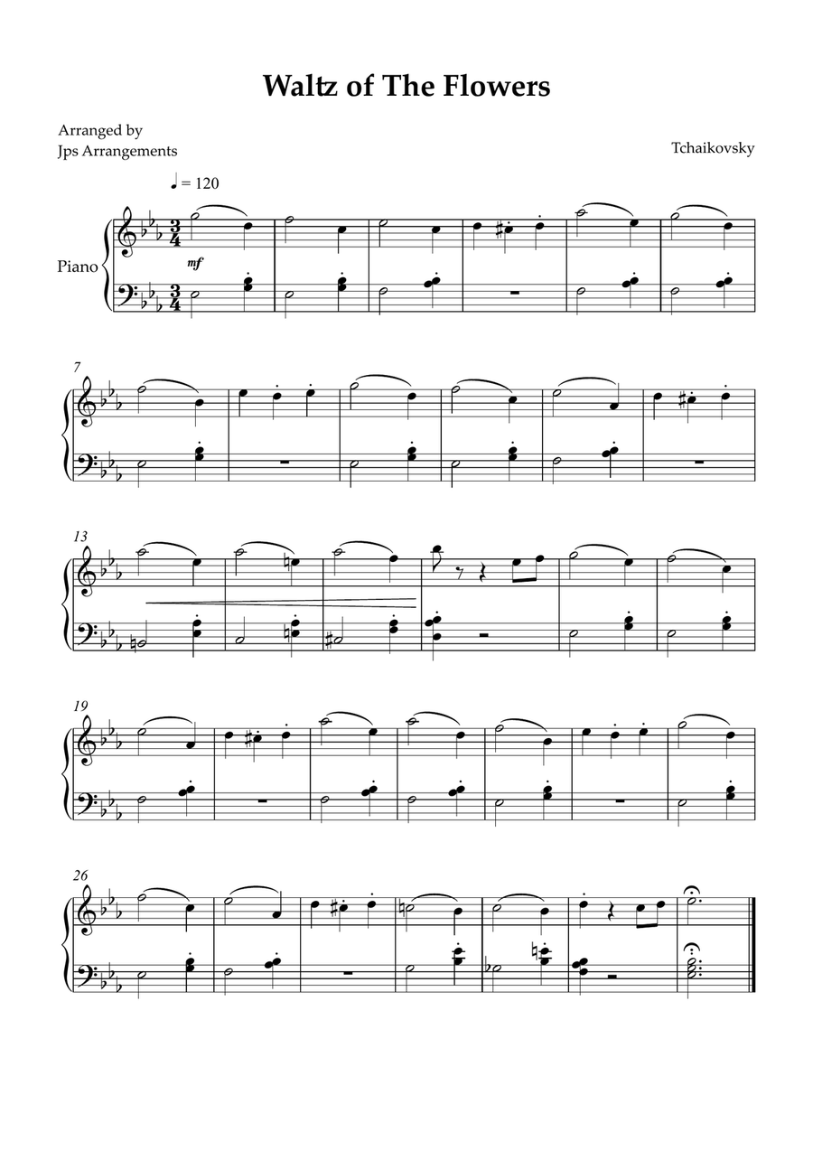 Waltz of The Flowers for easy piano in Eb Major Easy Piano scores gallery preview page 1