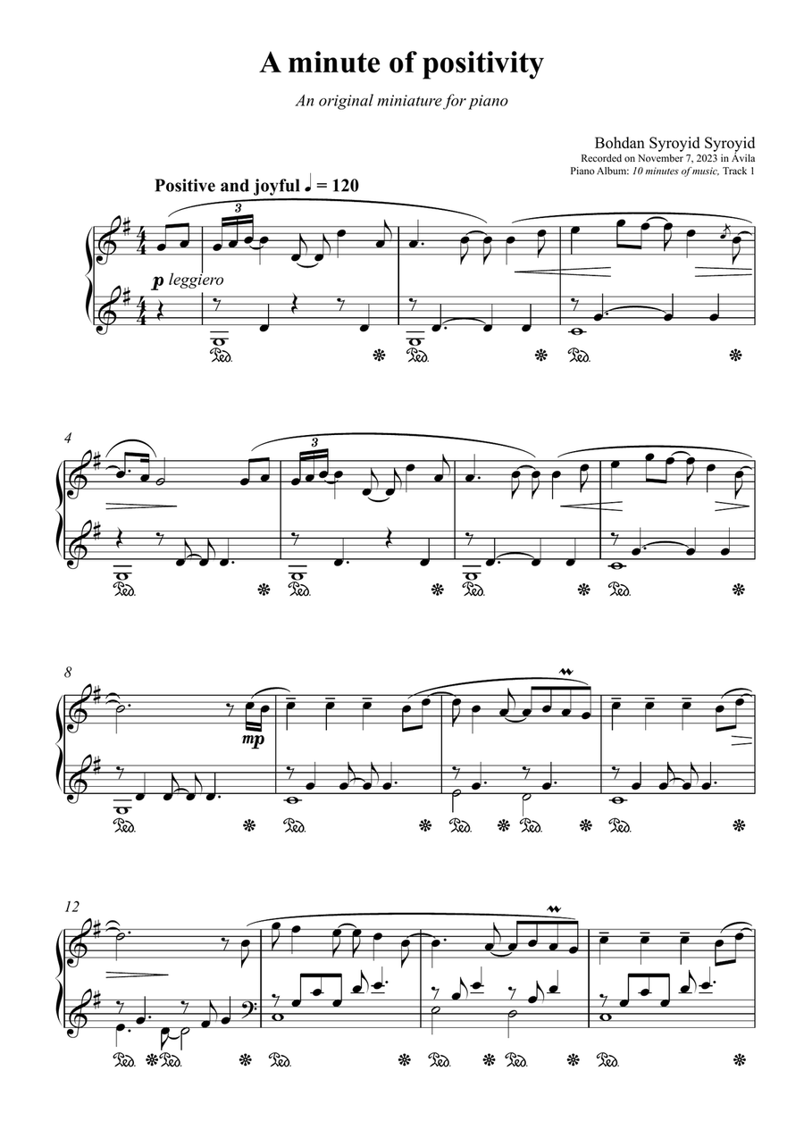A Minute of Positivity A Minute of Positivity Piano Solo scores gallery preview page 1