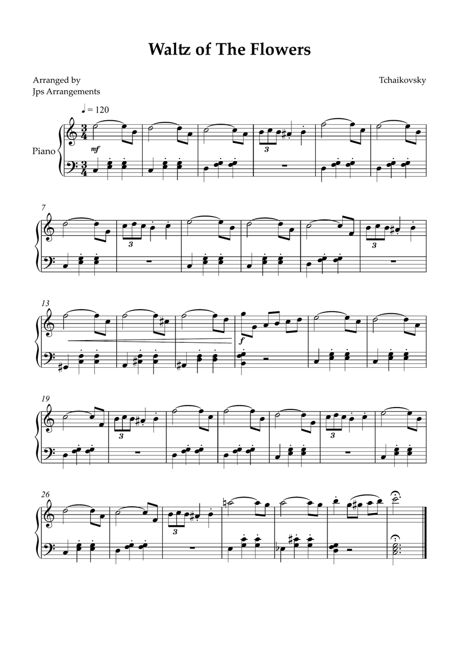 Waltz of The Flowers for Intermediate piano in C Major Easy Piano scores gallery preview page 1