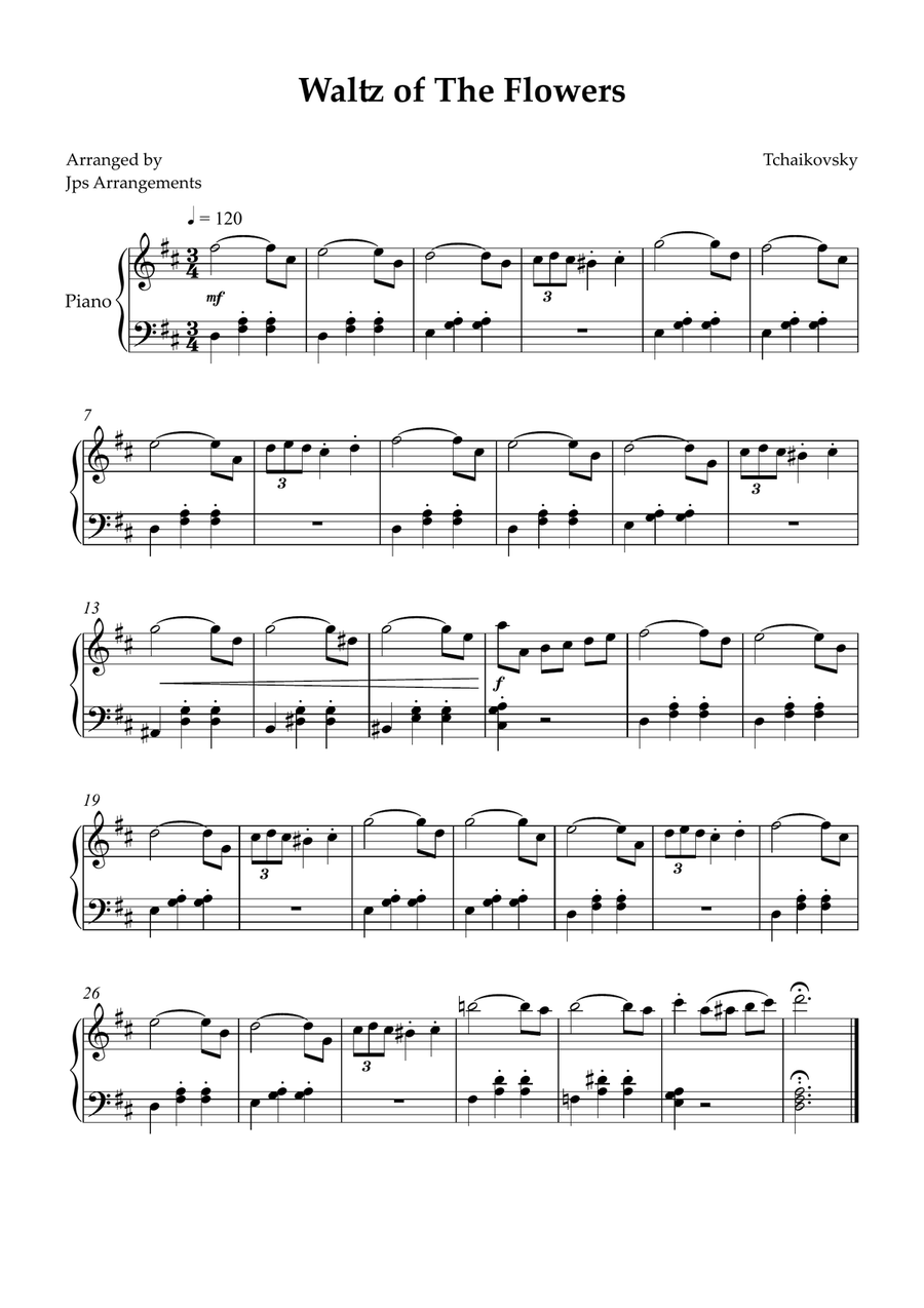 Waltz of The Flowers for Intermediate piano in D Major Easy Piano scores gallery preview page 1