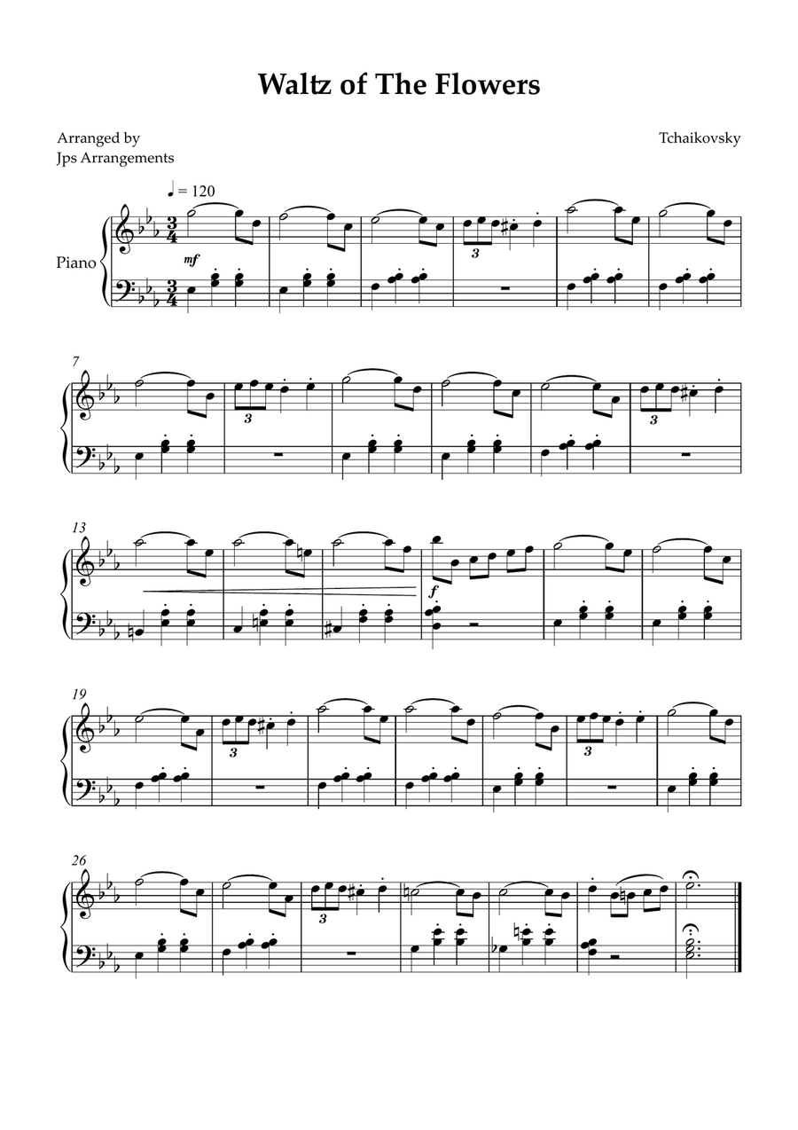Waltz of Flowers for Intermediate piano in Eb Major Easy Piano scores gallery preview page 1