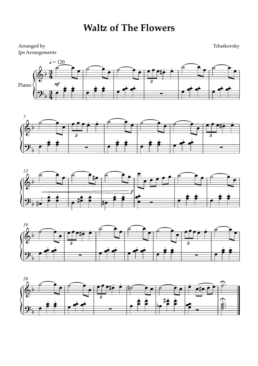 Waltz of Flowers for Intermediate piano in F Major Easy Piano scores gallery preview page 1