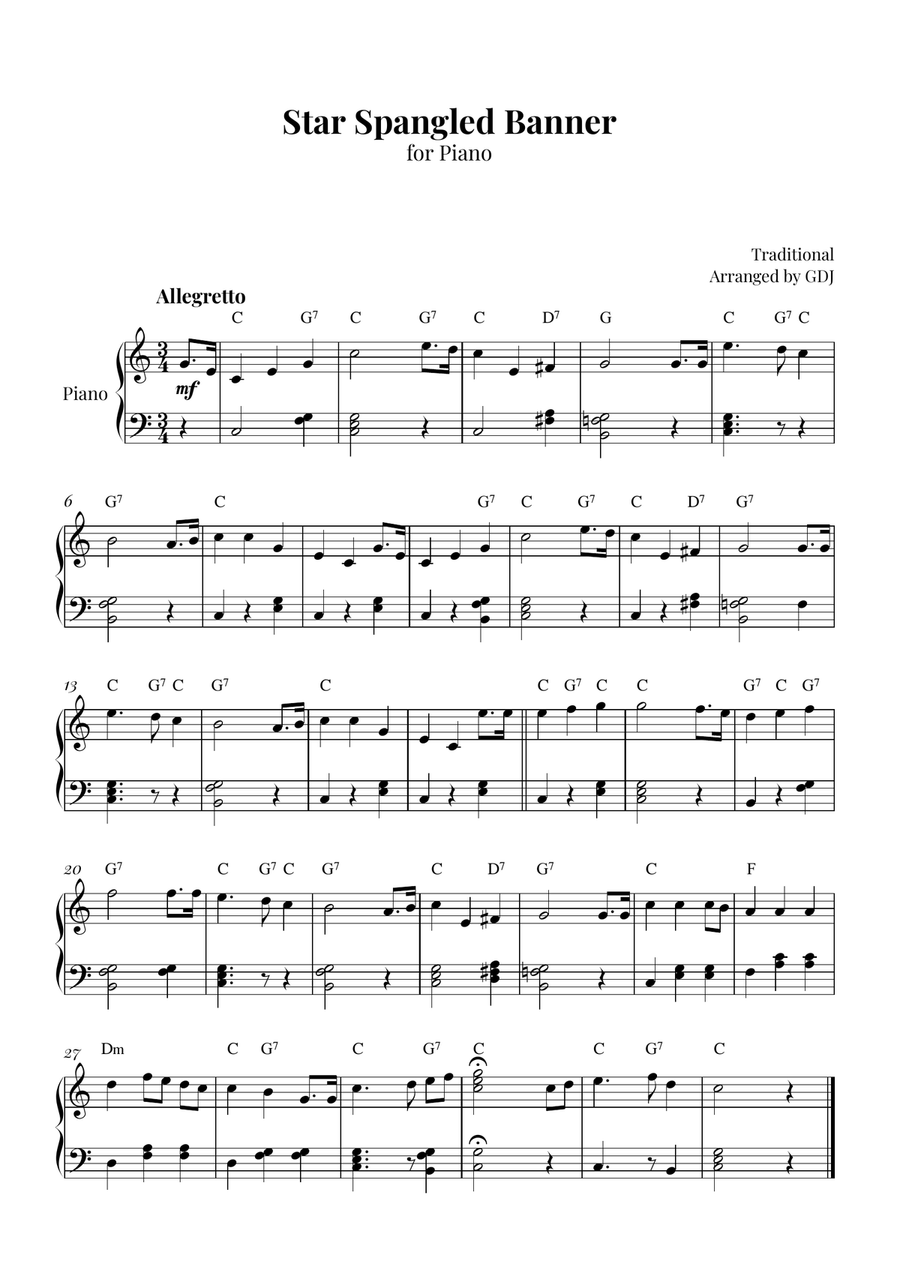 Star Spangled Banner Easy Piano scores gallery preview page 1