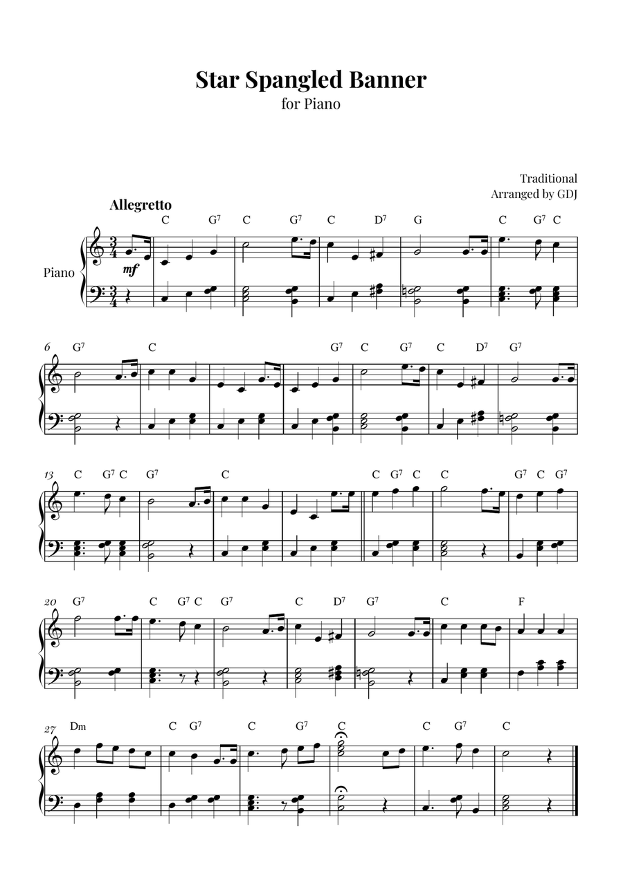 Star Spangled Banner Easy Piano scores gallery preview page 1