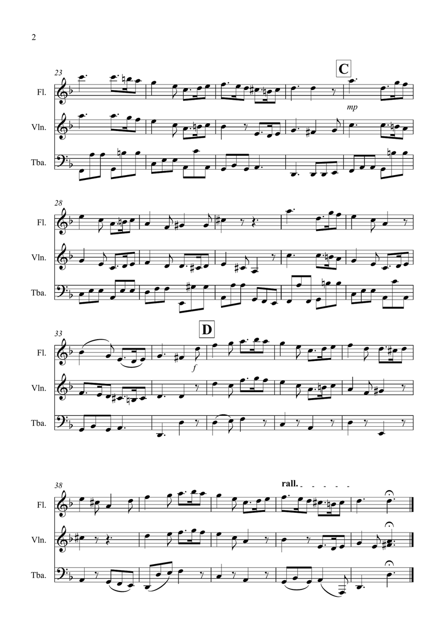 Greensleeves for Flute, Violin and Tuba Trio Small Ensemble scores gallery preview page 2