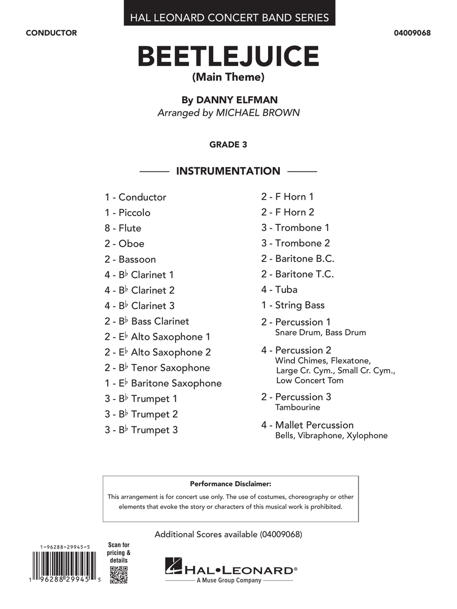 Beetlejuice (Main Theme) (arr. Michael Brown) - Conductor Score (Full Score) Concert Band scores gallery preview page 1
