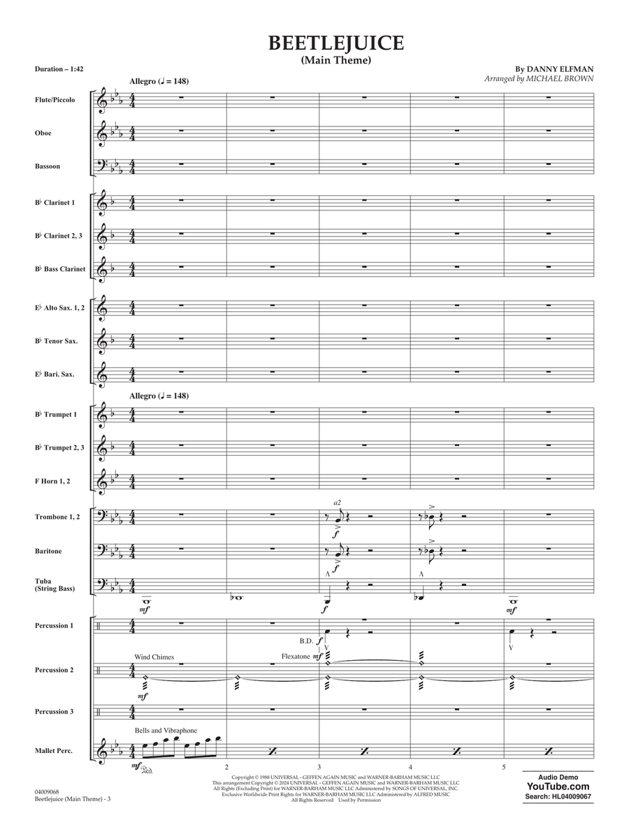 Beetlejuice (Main Theme) (arr. Michael Brown) - Conductor Score (Full Score) Concert Band scores gallery preview page 2