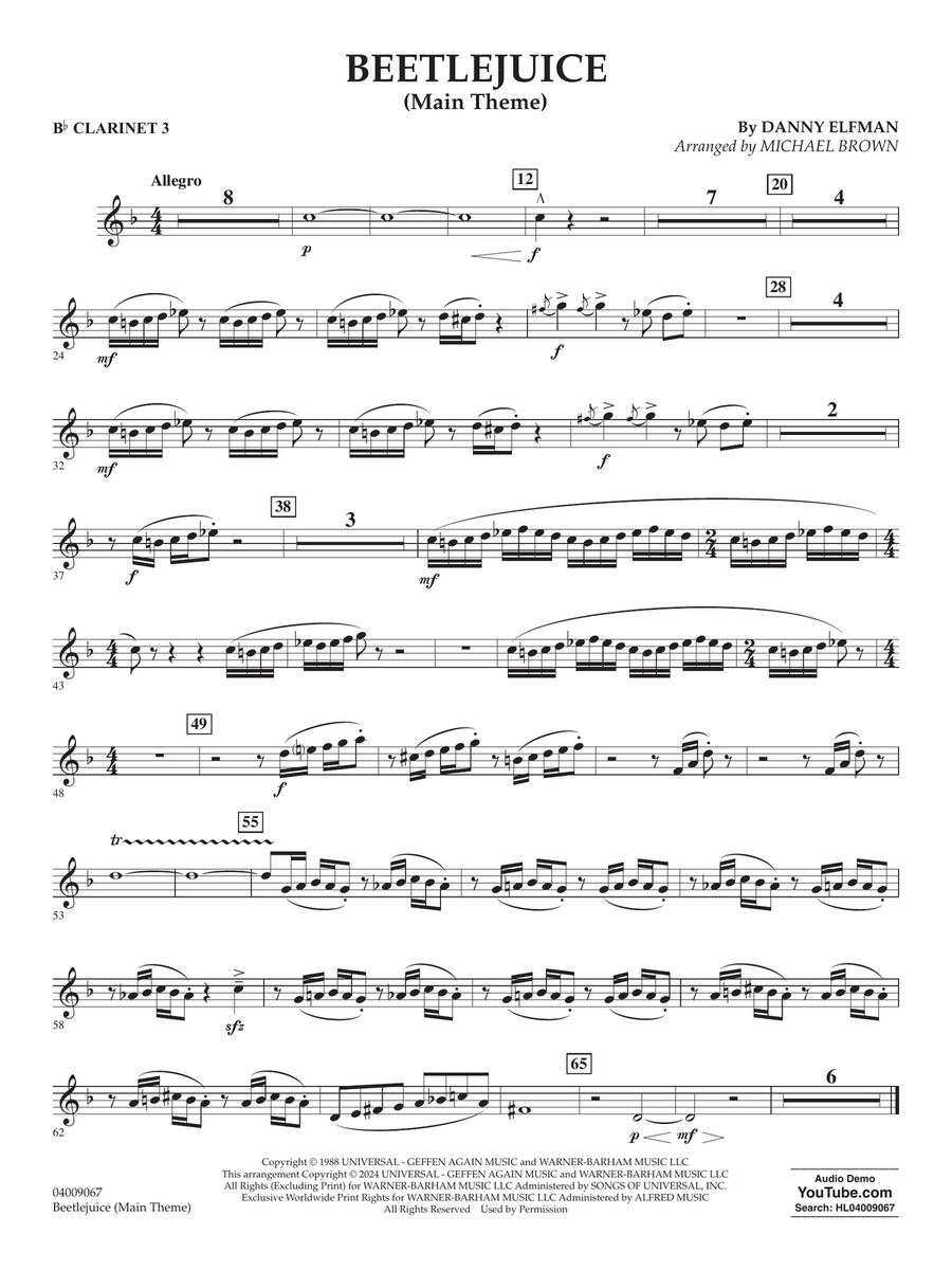 Beetlejuice (Main Theme) (arr. Michael Brown) - Bb Clarinet 3 Concert Band scores gallery preview page 1