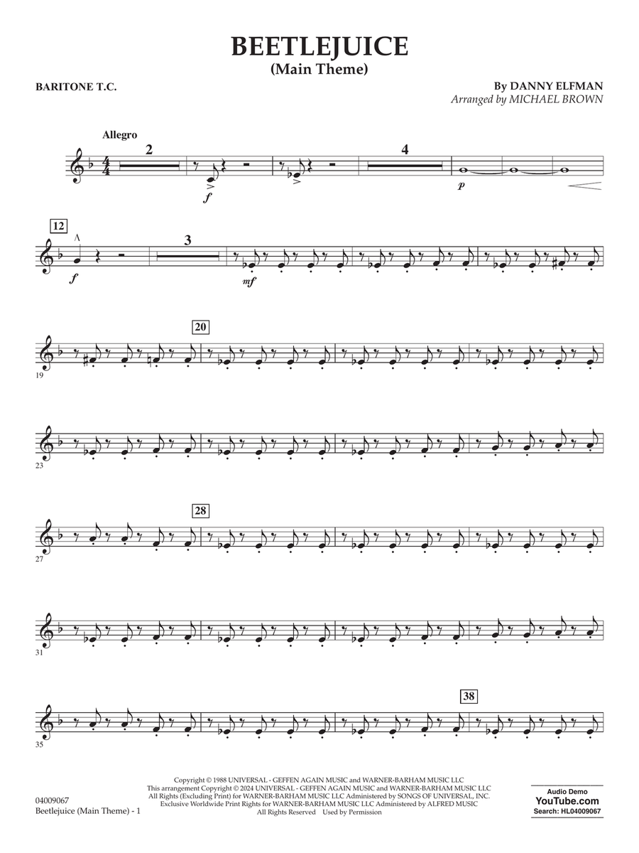 Beetlejuice (Main Theme) (arr. Michael Brown) - Baritone T.C. Concert Band scores gallery preview page 1