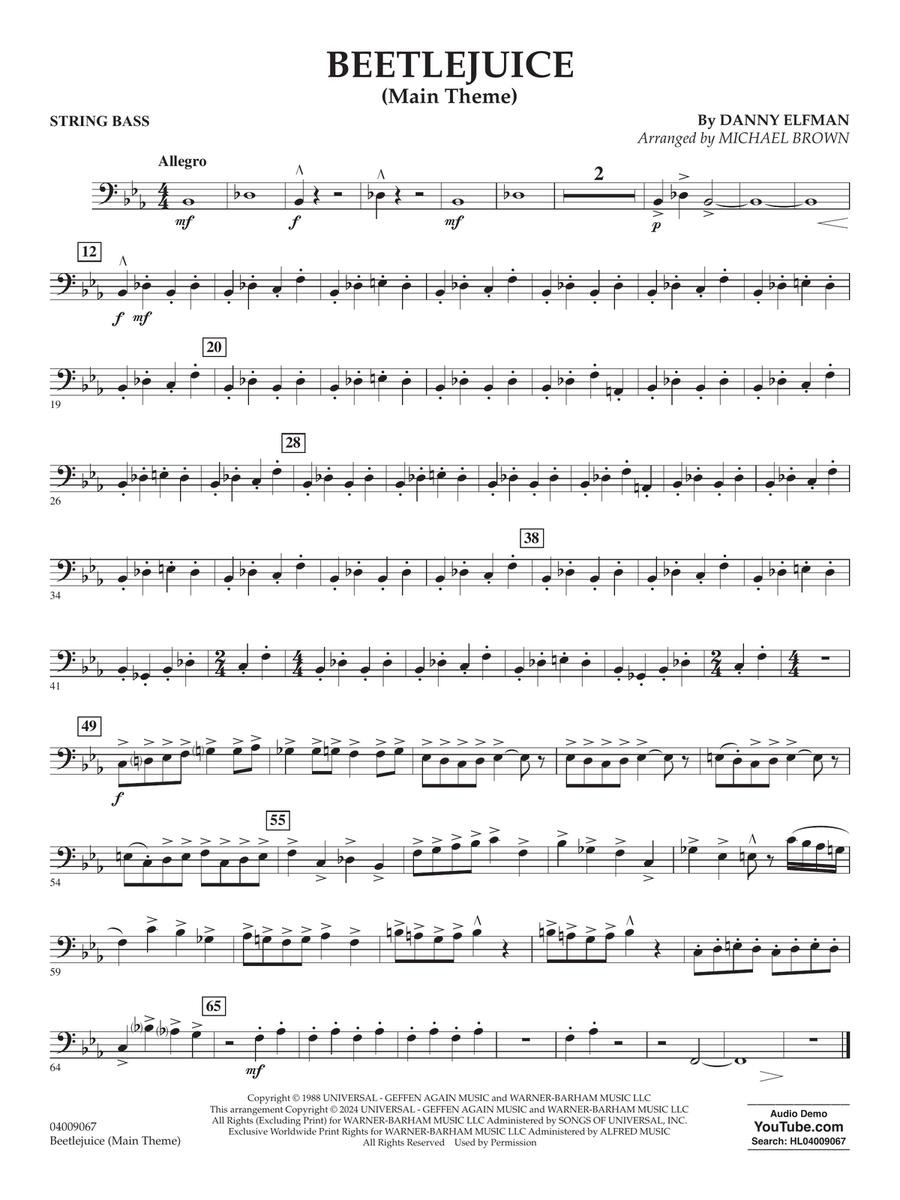 Beetlejuice (Main Theme) (arr. Michael Brown) - String Bass Concert Band scores gallery preview page 1