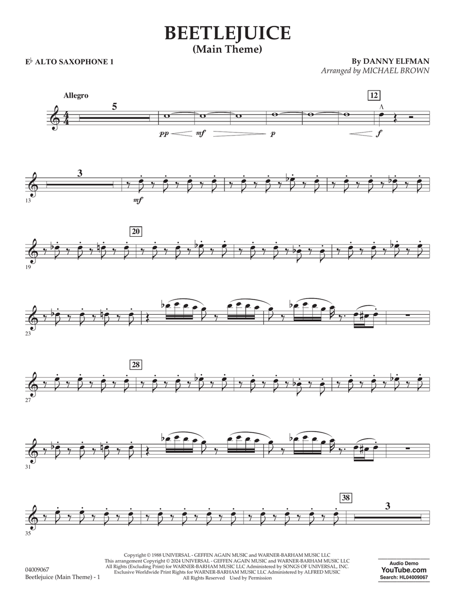 Beetlejuice (Main Theme) (arr. Michael Brown) - Eb Alto Saxophone 1 Concert Band scores gallery preview page 1