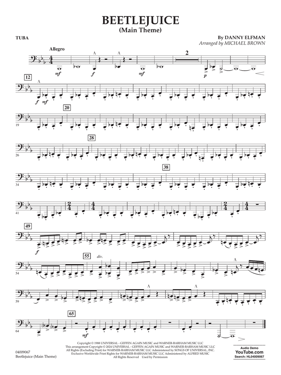 Beetlejuice (Main Theme) (arr. Michael Brown) - Tuba Concert Band scores gallery preview page 1