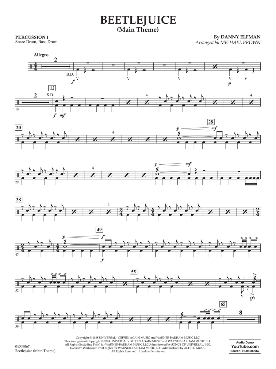 Beetlejuice (Main Theme) (arr. Michael Brown) - Percussion 1 Concert Band scores gallery preview page 1