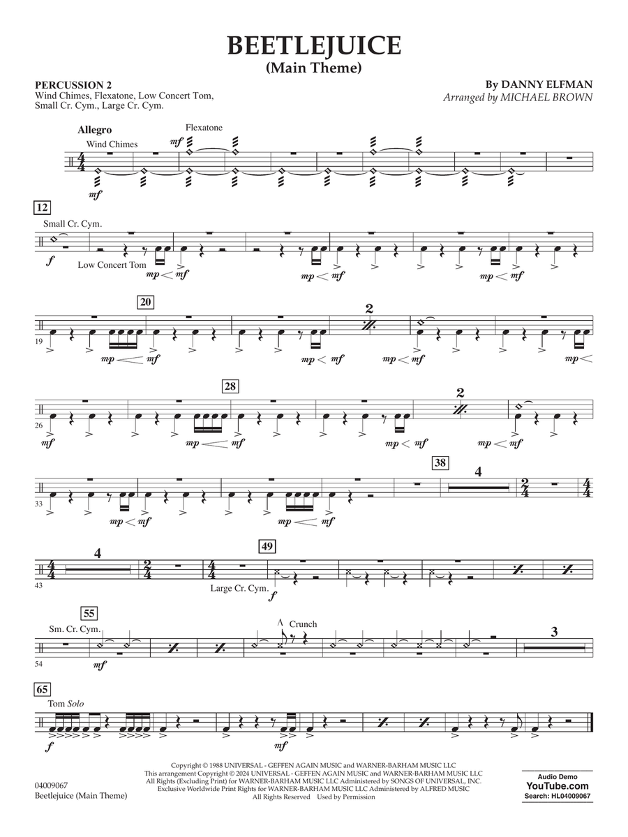 Beetlejuice (Main Theme) (arr. Michael Brown) - Percussion 2 Concert Band scores gallery preview page 1