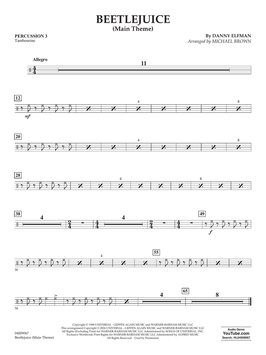 Beetlejuice (Main Theme) (arr. Michael Brown) - Percussion 3 Concert Band scores gallery preview page 1