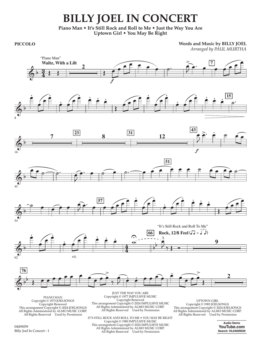 Billy Joel in Concert (arr. Paul Murtha) - Piccolo Concert Band scores gallery preview page 1