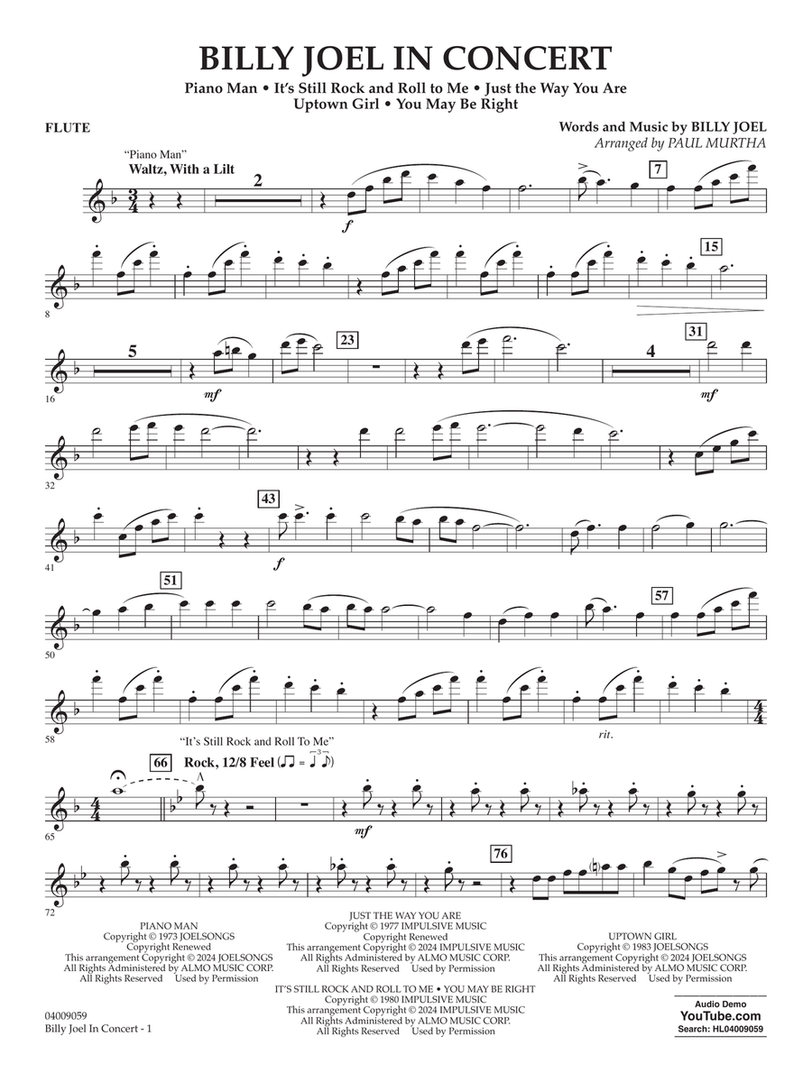 Billy Joel in Concert (arr. Paul Murtha) - Flute Concert Band scores gallery preview page 1