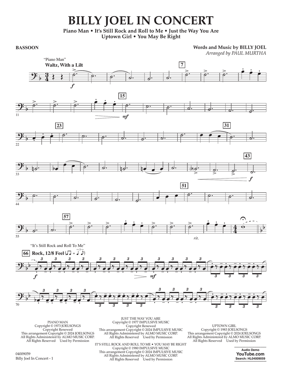Billy Joel in Concert (arr. Paul Murtha) - Bassoon Concert Band scores gallery preview page 1