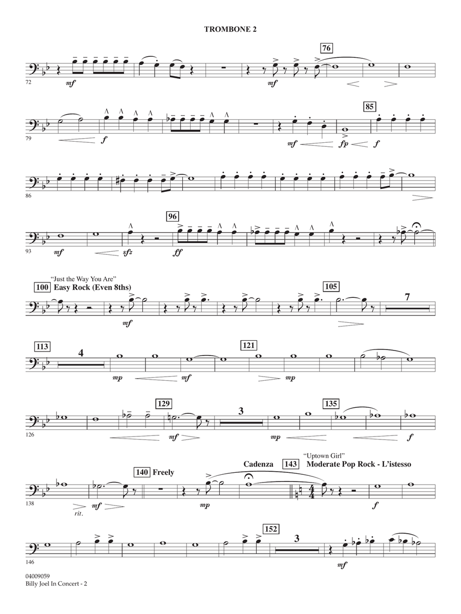 Billy Joel in Concert (arr. Paul Murtha) - Trombone 2 Concert Band scores gallery preview page 2