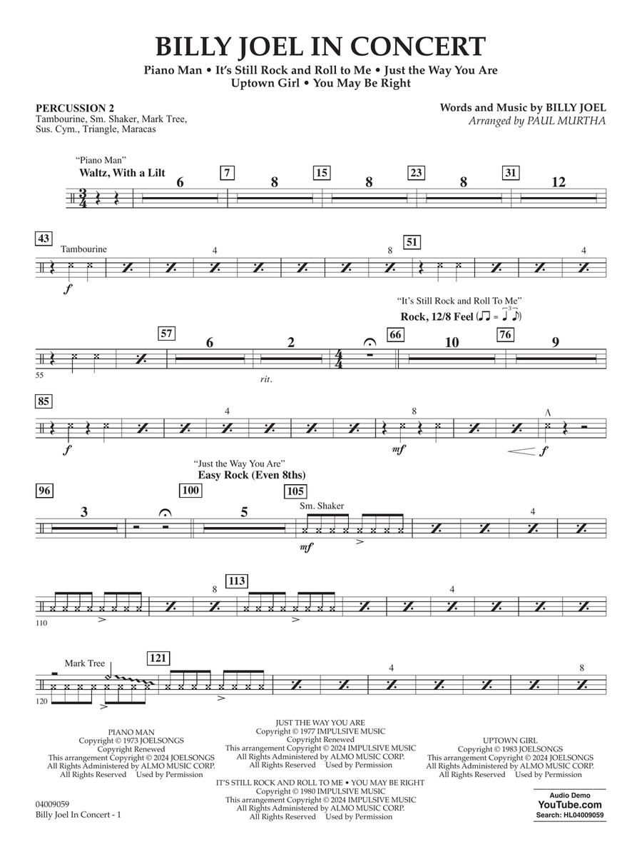 Billy Joel in Concert (arr. Paul Murtha) - Percussion 2 Concert Band scores gallery preview page 1