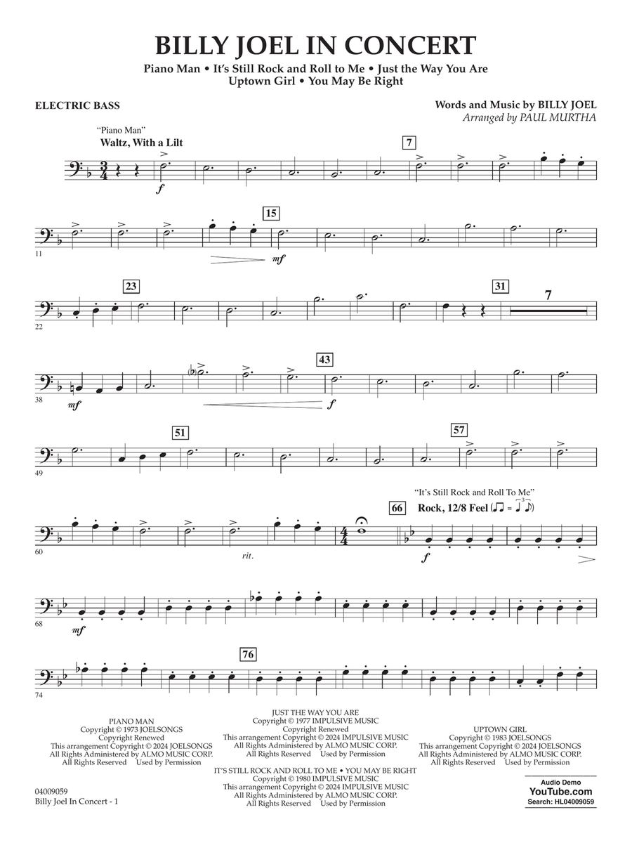 Billy Joel in Concert (arr. Paul Murtha) - String Bass Concert Band scores gallery preview page 1