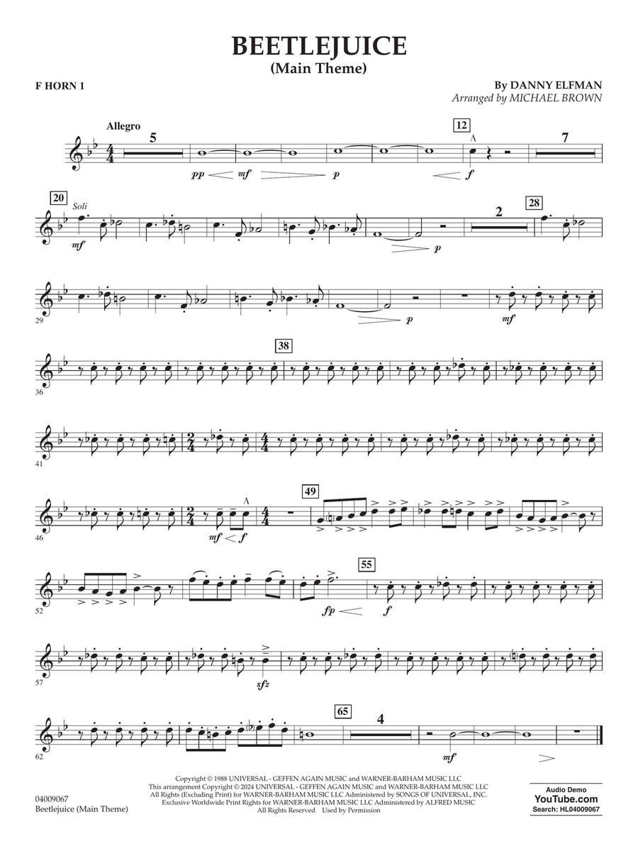 Beetlejuice (Main Theme) (arr. Michael Brown) - F Horn 1 Concert Band scores gallery preview page 1