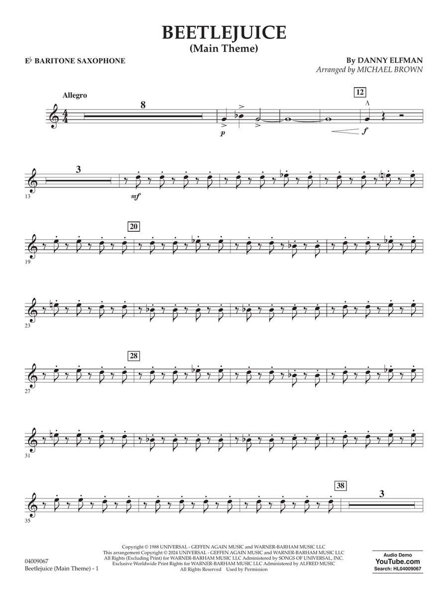 Beetlejuice (Main Theme) (arr. Michael Brown) - Eb Baritone Saxophone Concert Band scores gallery preview page 1