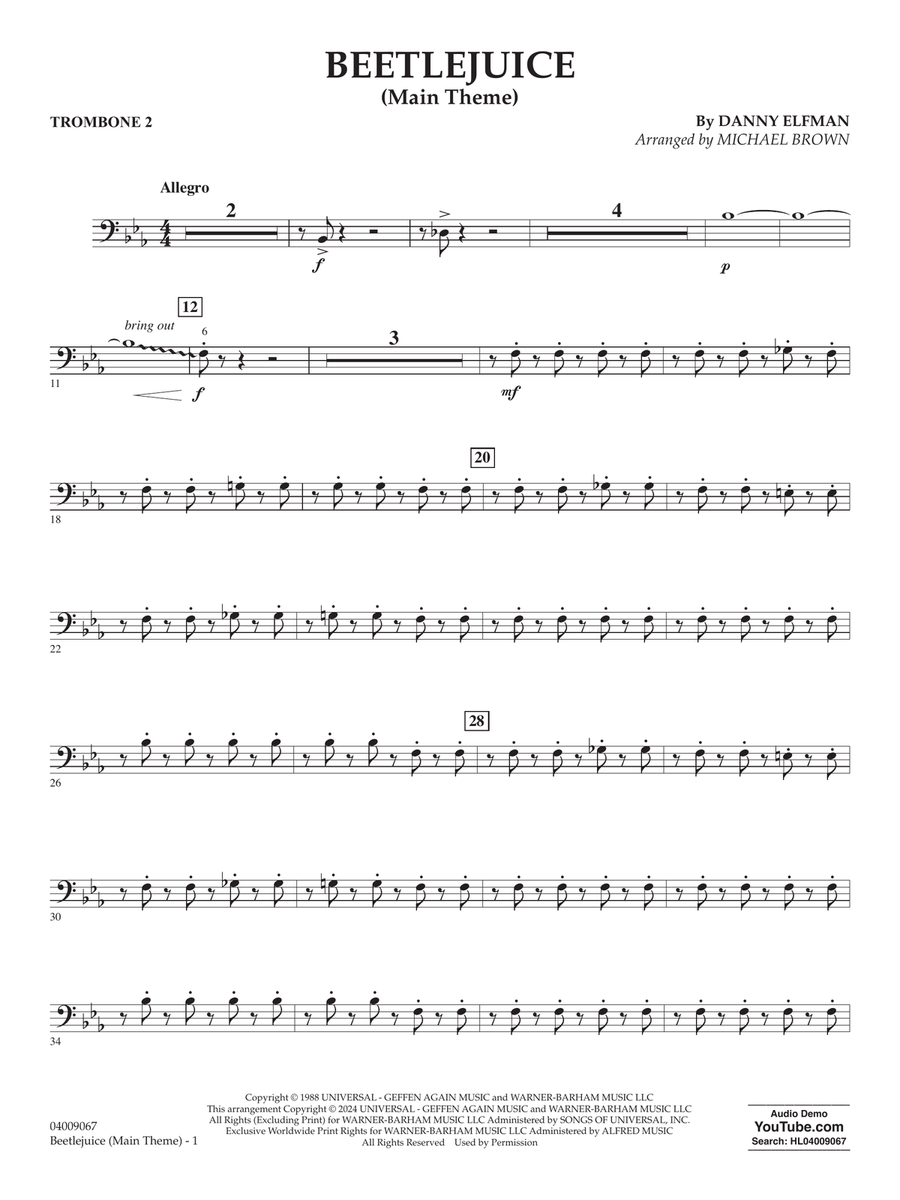 Beetlejuice (Main Theme) (arr. Michael Brown) - Trombone 2 Concert Band scores gallery preview page 1