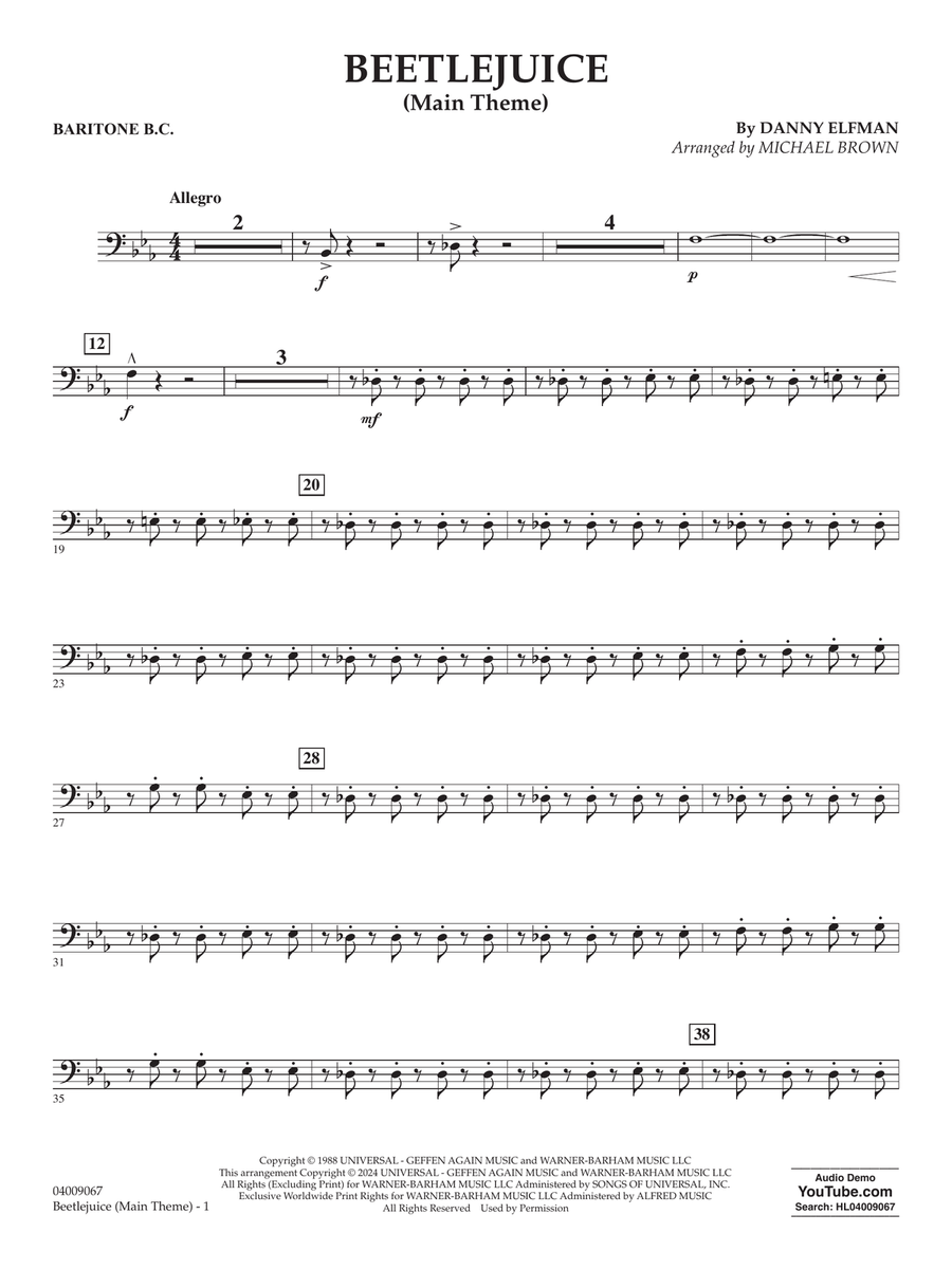 Beetlejuice (Main Theme) (arr. Michael Brown) - Baritone B.C. Concert Band scores gallery preview page 1